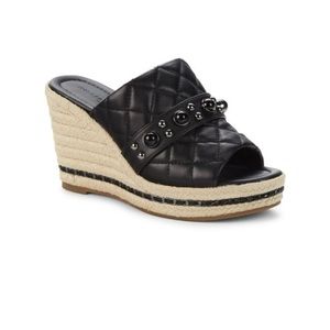 KARL LAGERFELD PARIS Camela Leather Wedge Sandals Black